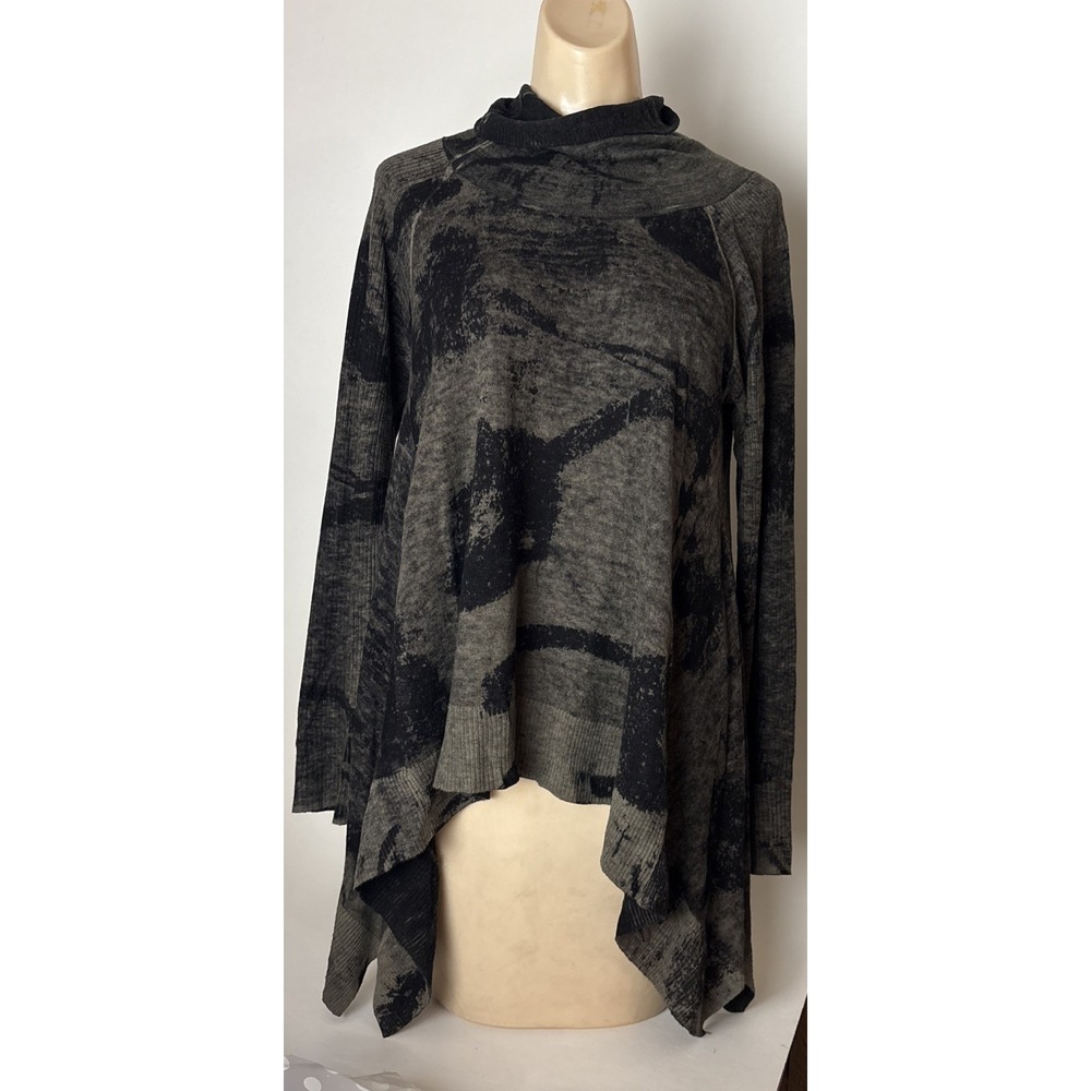 Lauren Vidal Womens Size L Top Cowl neck long sleeve flowy black gray 100% wool